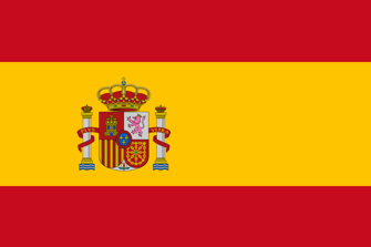 Bandera española. Rayas verticales rojas, amarillas, rojas. Con un escudo de armas.