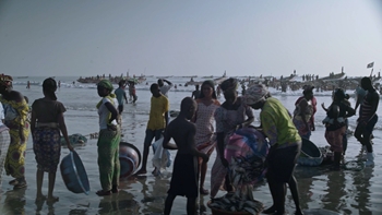 Gambia. Mujeres locales esperan el pescado para venderlo. Imagen del documental "Stolen Fish".